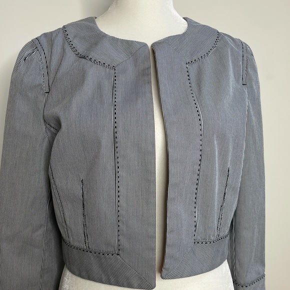 LOFT Blue/Black & White Striped Bolero Jacket. - Picture 7 of 12